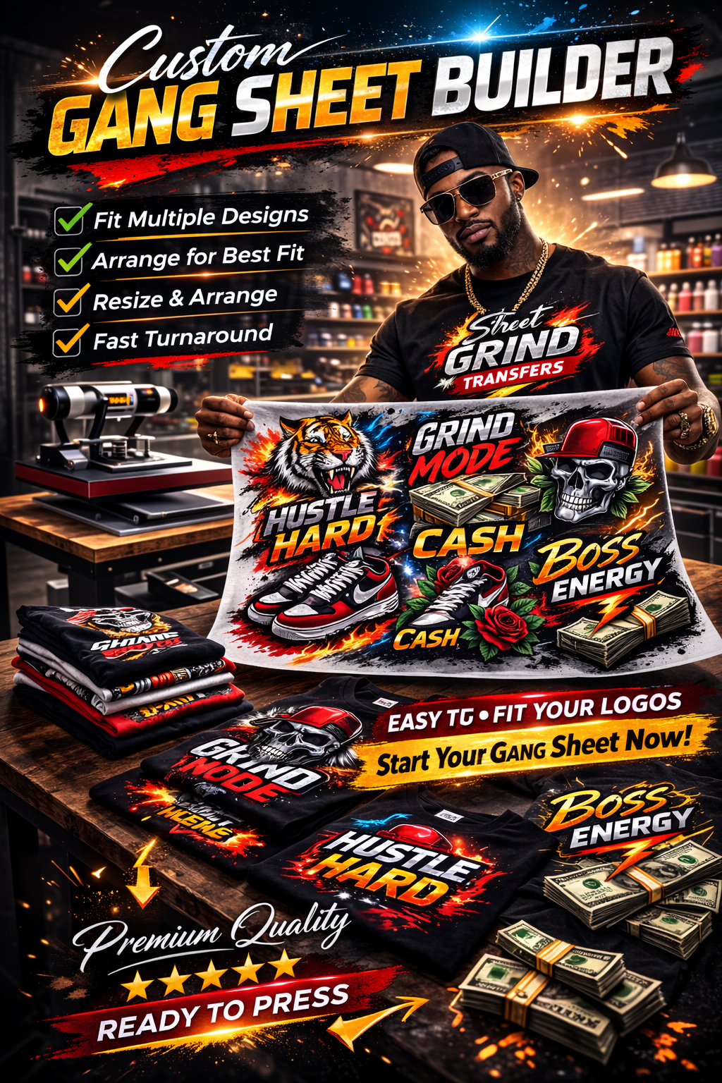 Custom DTF Gang Sheet — 22" Height (22x24 to 22x300)